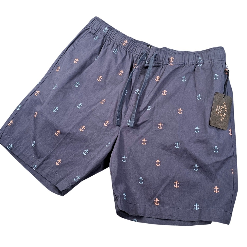 Dark Seas Topside Shorts Mens Large Navy Blue Anchor Embroidered Cotton New Tag
